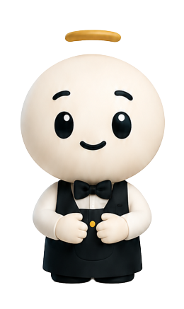 yonō, a round dining concierge in a waiter vest